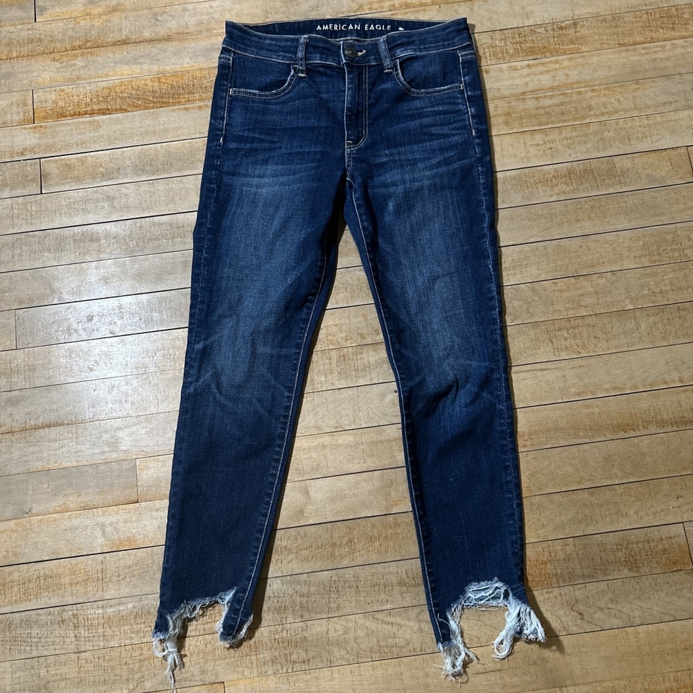 American Eagle Jeans Women's 6 Blue Hi Rise Jegging Crop Raw Hem Stretch